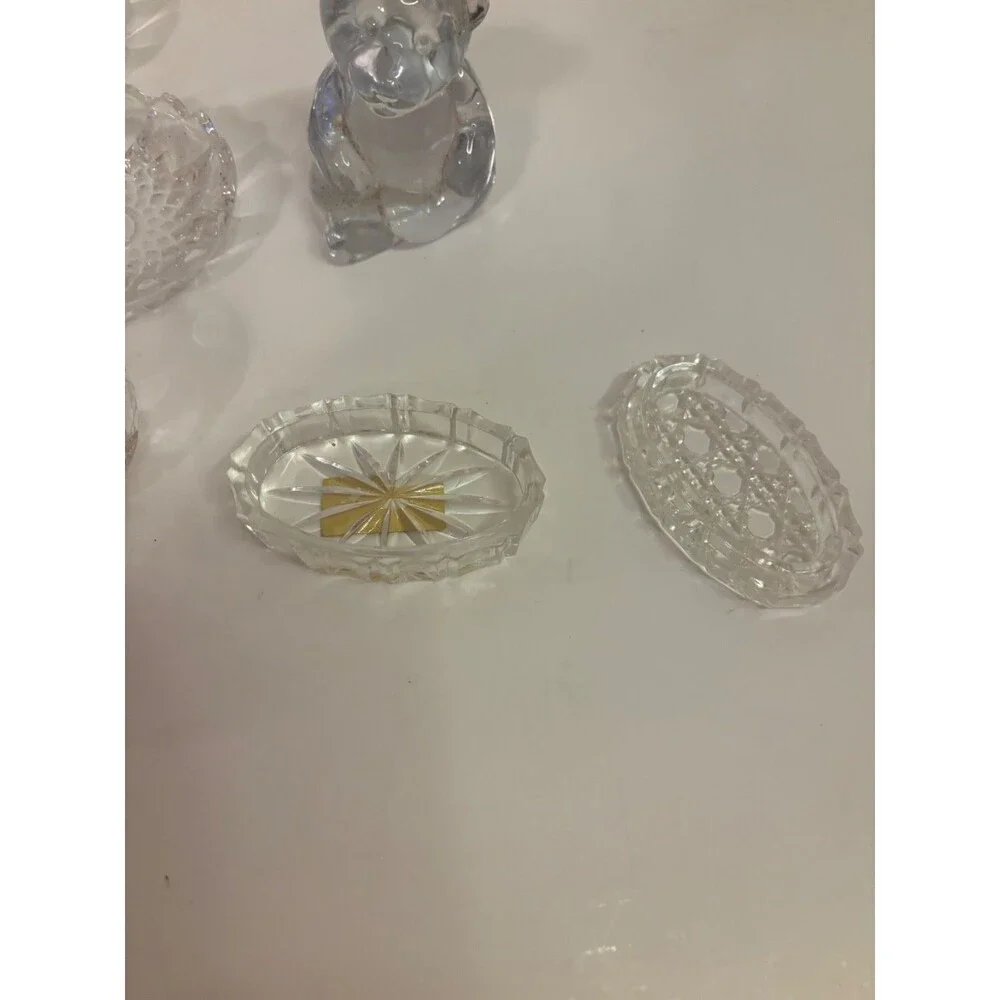 vintage crystal dishes and bear